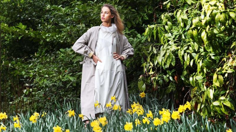 Thalia Heffernan wearing the design by NCAD student Ciara Masterson from Dublin, who won  the River Island Design Bursary Award. Photograph: Leon Farrell/Photocall Ireland.