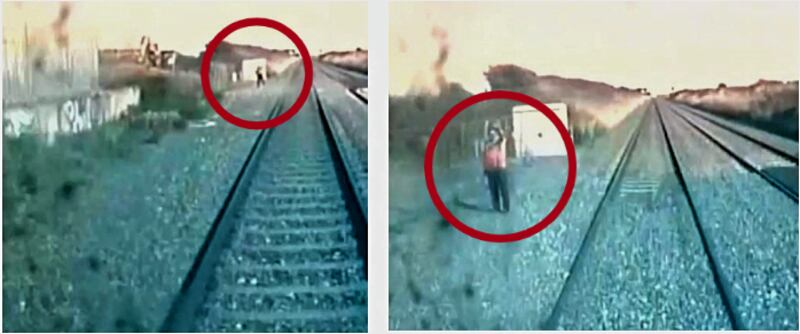 CCE Worker exiting line as train approaches (left) and acknowledges train (right). Phototgraph: Railway Accident Investigation Unit Ireland