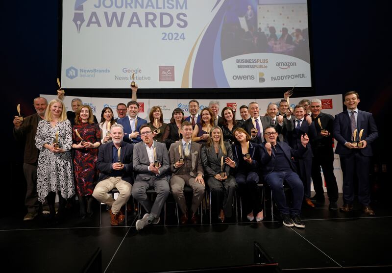 All the winners at this year's journalism awards at the Mansion House. Photograph: Nick Bradshaw / The Irish Times