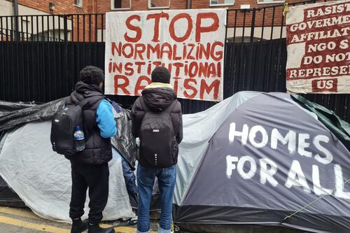 Children among asylum seekers sleeping in tents in near-freezing temperatures in Dublin city