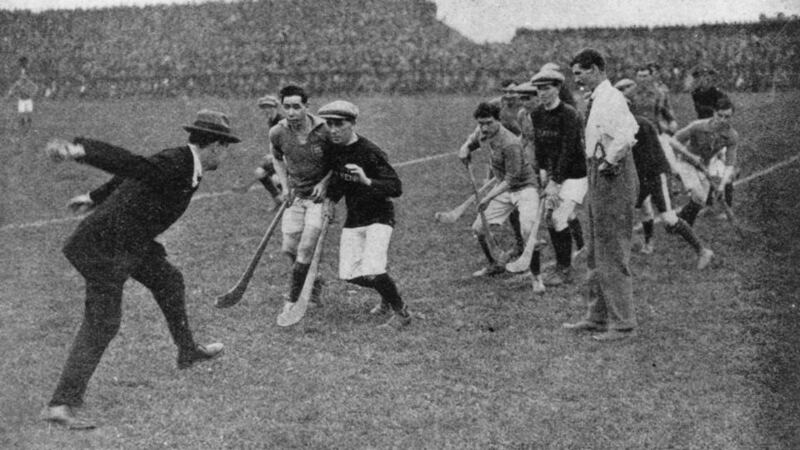 Ireland’s lost leader: Michael Collins throws in the ball at Croke Park in 1921. Photograph: Hogan/Hulton/Getty