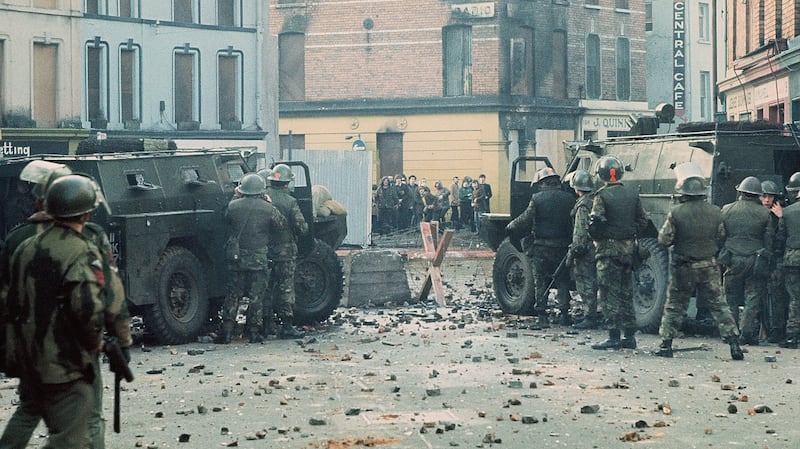 British soldiers in the Bogside area of Derry in January 1972 just before paratroopers opened fire. Photograph: William L Rukeyser/Getty