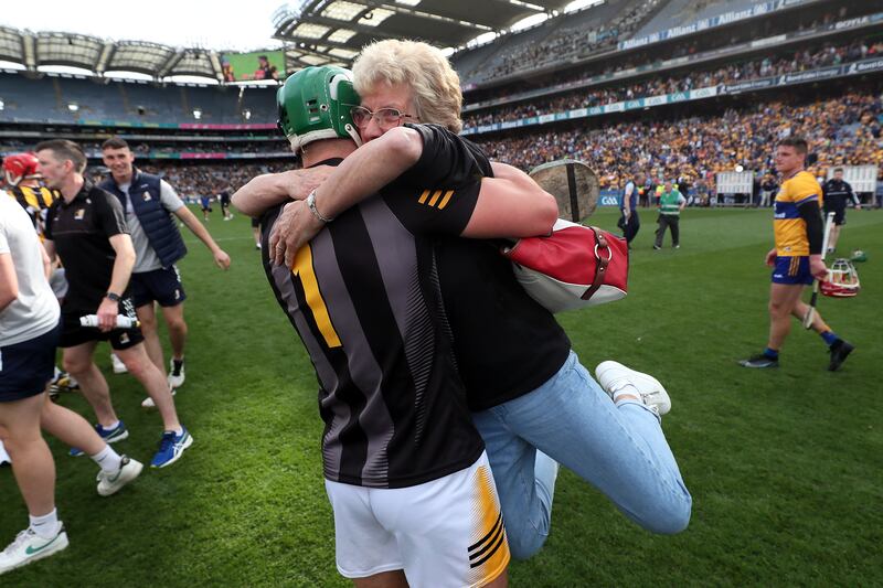 Kilkenny's Eoin Murphy celebrates with his mother Bridget after the victory over Clare. Photograph: Bryan Keane/Inpho