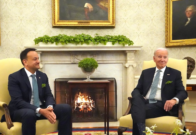 Taoiseach Leo Varadkar at a meeting with US president Joe Biden at the White House in Washington DC on Friday. Photograph: Niall Carson/PA