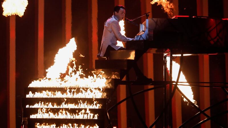 Ukraine’s Melovin performs ‘Under the Ladder’ in Lisbon. Photograph: Reuters/Rafael Marchante