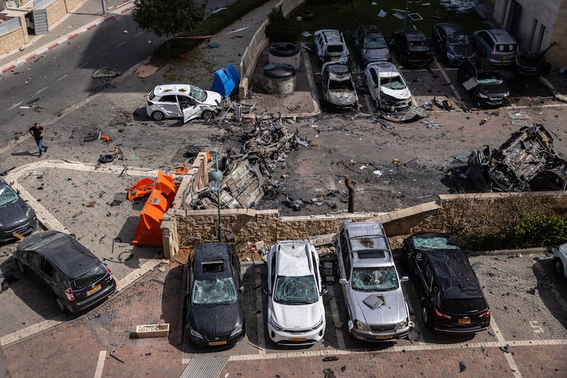 Damaged and destroyed cars in the car park of an apartment complex in Ashkelon, Israel, on October 7th, 2023. Photograph: Tamir Kalifa/New York Times
                      