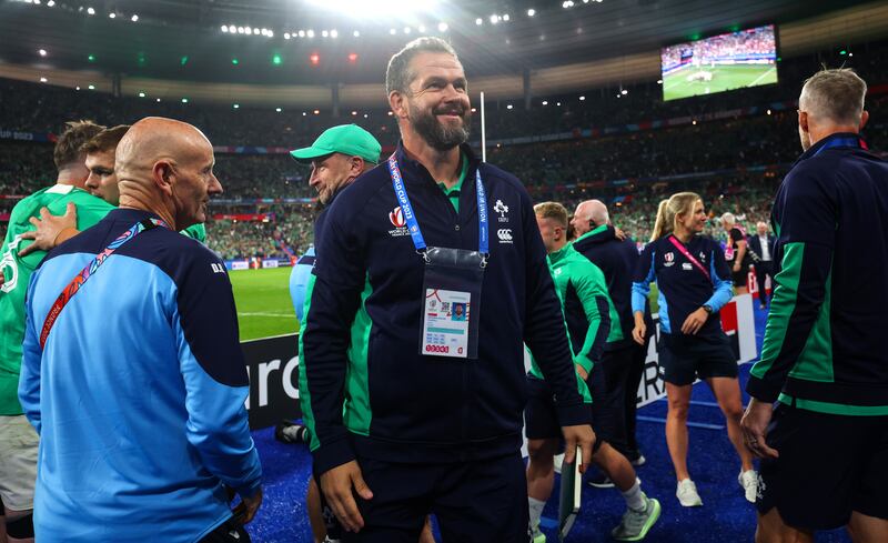 Ireland head coach Andy Farrell celebrates after the game against South Africa at Stade de France. Photograph: Dan Sheridan/Inpho