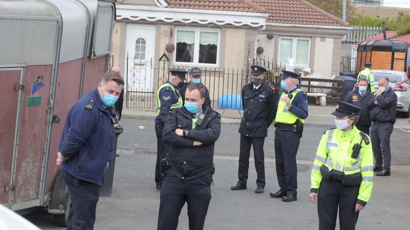 Gardaí arrive at Burton Park, Leopardstown in Dublin this afternoon. Photograph:   Colin Keegan, Collins Dublin