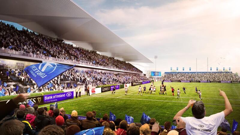 Image from the winning entry in the competition for the €20 million redevelopment of the RDS arena. The winner was a consortium made up of Newenham Mulligan and Grimshaw Architects. Photograph: Newenham Mulligan/Grimshaw via Leinster Rugby