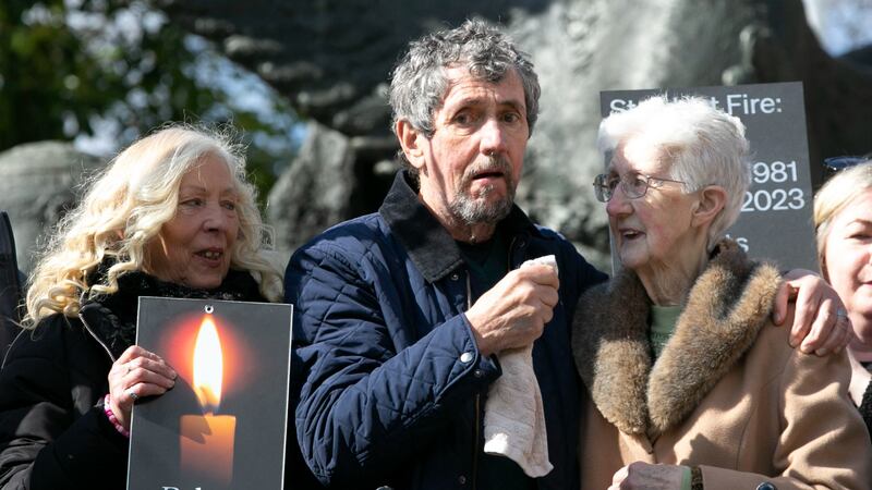 Antoinette Keegan, Charlie Bird and Bridget McDermott at the Garden of Remembrance this morning. Pic: Gareth Chaney/Collins Photos.