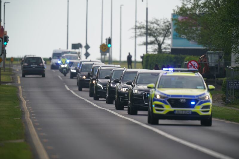 Donald Trump's motorcade leaves Shannon airport on its way to Doonbeg on Wednesday evening. Photograph: Niall Carson/PA 