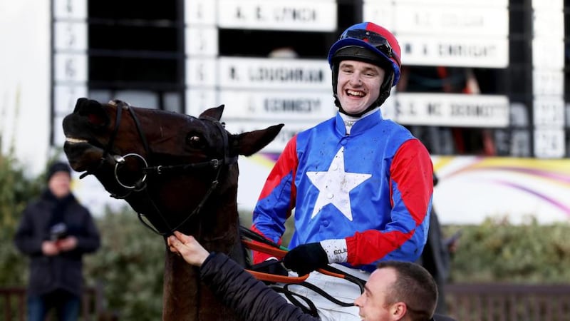 Ellie Mac: Daniel Holden after winning the Horse & Jockey Hotel Maiden Hurdle. Photograph: Tommy Dickson/Inpho