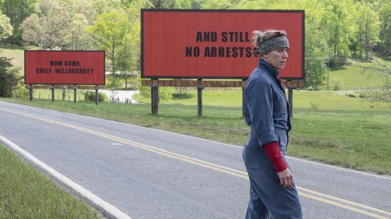 This image released by Fox Searchlight shows Frances McDormand in a scene from "Three Billboards Outside Ebbing, Missouri." The film was nominated for an Oscar for best picture on Tuesday, Jan. 23, 2018. The 90th Oscars will air live on ABC on Sunday, March 4. (Fox Searchlight via AP)