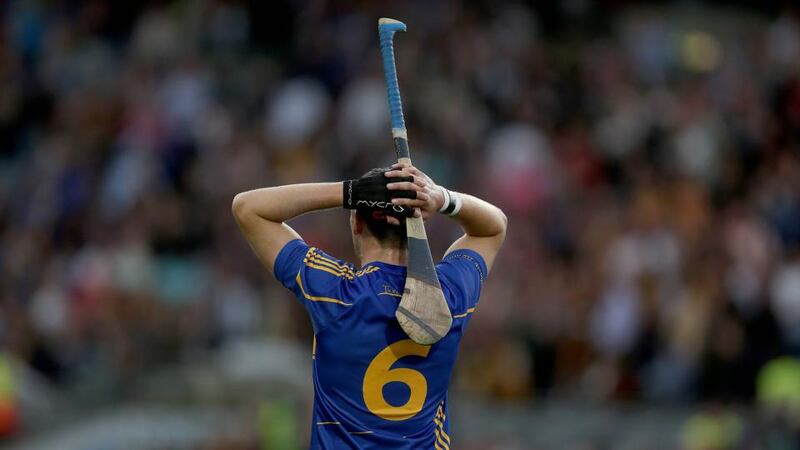 Tipperary’s James Barry dejected at the end of the game. Photograph: Donall Farmer/Inpho