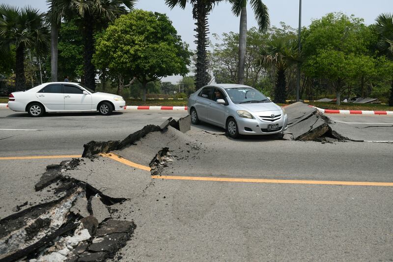 Myanmar and Thailand earthquake: A damaged road in Naypyidaw. Photograph: Sai Aung Main/AFP
