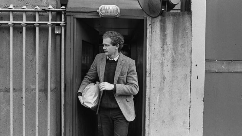 Martin McGuinness leaving Crumlin Road jail  in 1985 after serving a sentence for failure to pay fines.