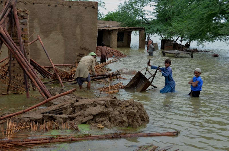 Floods have damaged 170,000 homes, washed away roads and destroyed nearly 150 bridges, according to the National Disaster Management Authority. Photograph: Zahid Hussain/AP