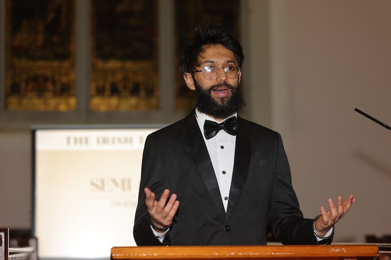 Ziyad Anwer from TCD Hist at the Irish Times Debate semi-final at Rathgar Methodist Church. Photograph: Alan Betson 
