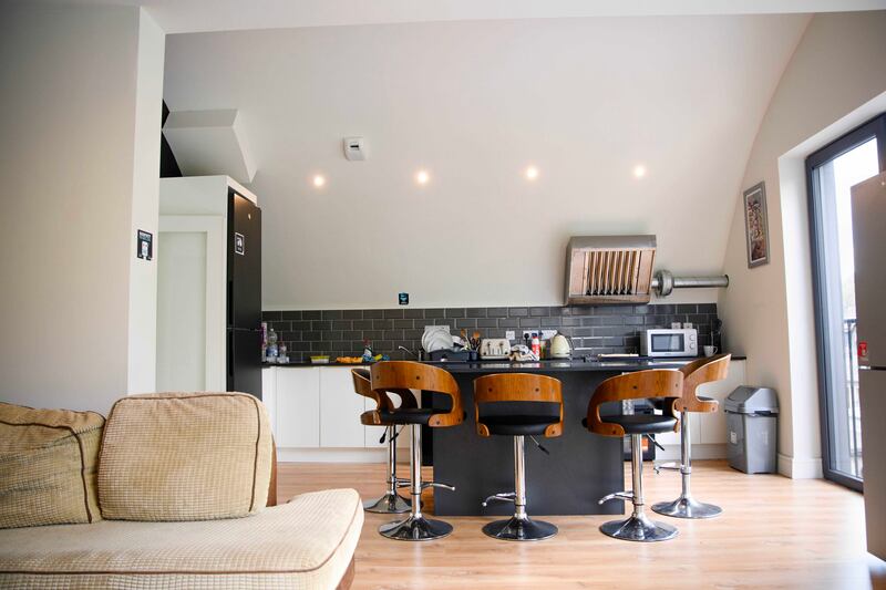 The communal lounge/kitchen area of the Mardyke Walk property. Photograph: Daragh Mc Sweeney/Provision