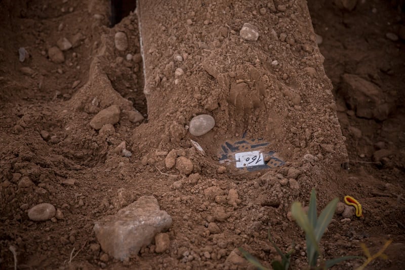 A number marks a temporary grave in Tyre, southern Lebanon. Photograph: Sally Hayden