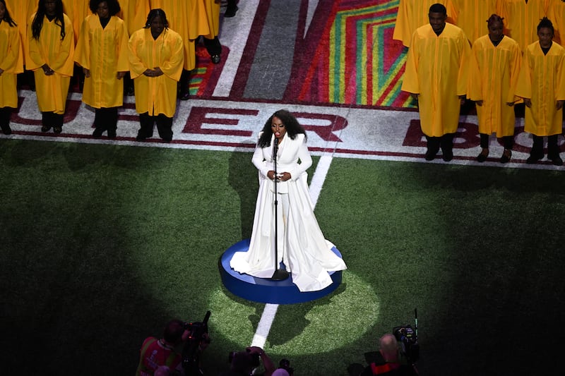 US singer-songwriter Ledisi performs Lift Every Voice and Sing ahead of Super Bowl LIX. Photograph: Chandan Khanna/AFP  