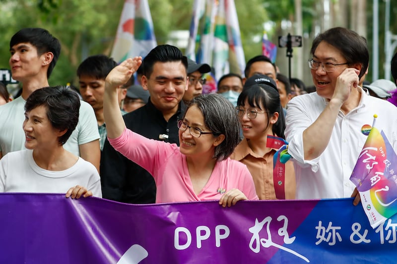 Taiwanese vice-president Hsiao Bi-khim takes part in the Pride march in Taipei last week. Photograph: Daniel Ceng/EPA