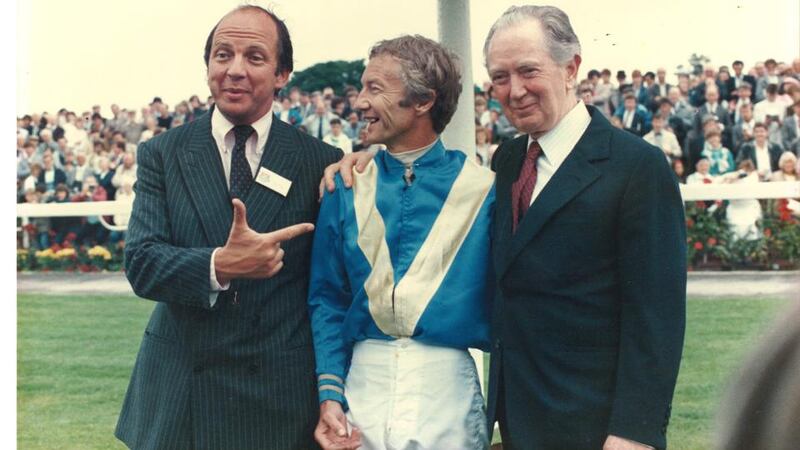 Jonathan Irwin with Lester Piggott and Vincent O’Brien: Irwin’s ghostwriter “wasn’t one bit happy with me when, after she thought we’d reached The End, Charlie Murless in a chance meeting said he assumed I’d told her about my connection with the Shergar kidnapping. Whoops. Back to the kitchen table or should I say drawing table again”