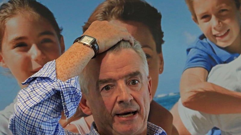 Michael O’Leary  during a Ryanair  press conference last year. He   recently told investors he wants to stay on at least until Ryanair hits its 200m passenger target. Insiders say  the board supports him in this. Photograph Nick Bradshaw