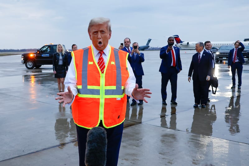 Donald Trump speaks to the media at Green Bay Austin Straubel International Airport on Thursday. Photograph: Chip Somodevilla/Getty Images