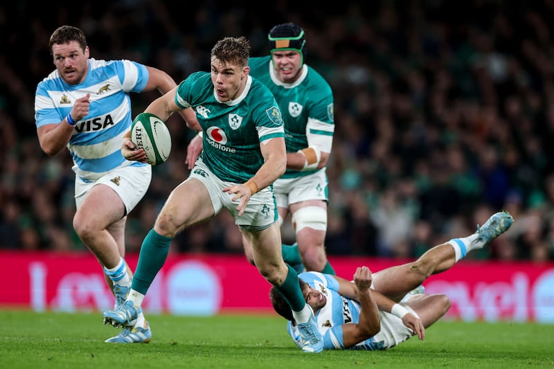 Ireland's Garry Ringrose makes a break at the Aviva Stadium. Photograph: Billy Stickland/Inpho