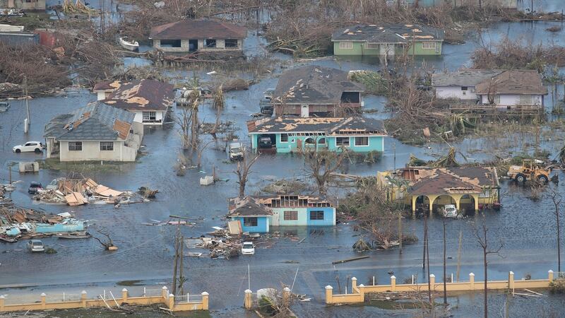 An aerial view of damage caused by Hurricane Dorian is seen on Great Abaco Island Wednesday. Photograph: Scott Olson/Getty Images