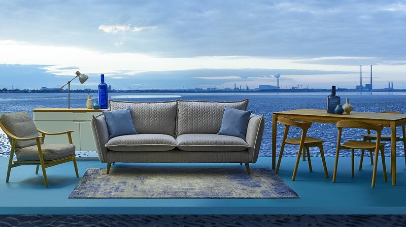 Bay window: this fresh, lightly coloured furniture is shown with Dublin Bay in the background