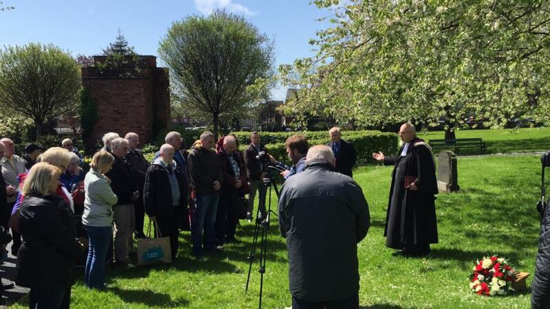 At the ceremony remembering victims of  Famine  buried in Shankill Graveyard