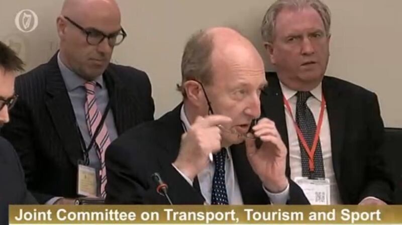 Minister for Sport Shane Ross at the Oireachtas Committee on Transport, Tourism and Sport where the  Moran inquiry into the Olympic ticket controversy is being discussed. Image: Oireachtas screengrab.