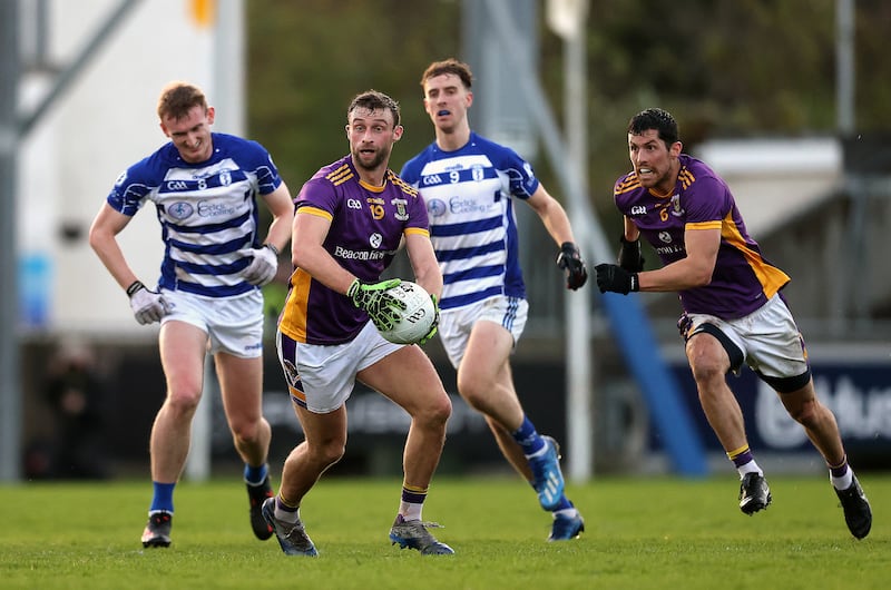 Kilmacud Crokes' Shane Horan and Rory O'Carroll in the AIB GAA Leinster Senior Football Championship quarter-final against Naas. Photograph: Bryan Keane/Impho