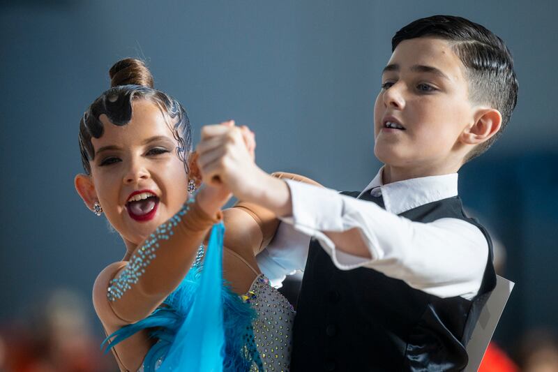 Breya Groark (12) and Hugh Egan Kennedy (12) of Xquisite Dance  pictured at the City of Dublin Dance Championship at Mountview Youth and Community centre near Coolmine in Dublin. Photograph: Tom Honan/The Irish Times