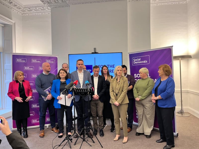 Social Democrats deputy leader Cian O'Callaghan with party figures at its manifesto launch