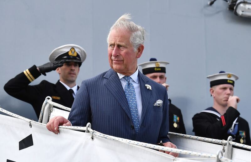 Prince Charles at Cork Naval Base. The prince and Duchess of Cornwall are paying a four-day visit to Northern Ireland and the Republic.  Photograph: Charles McQuillan/Getty Images