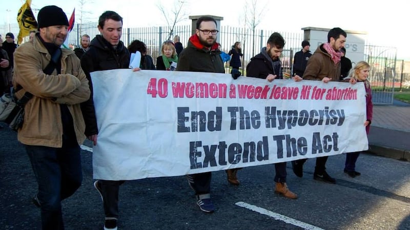 Maev McDaid (far right) with pro-choice campaigners in Derry.