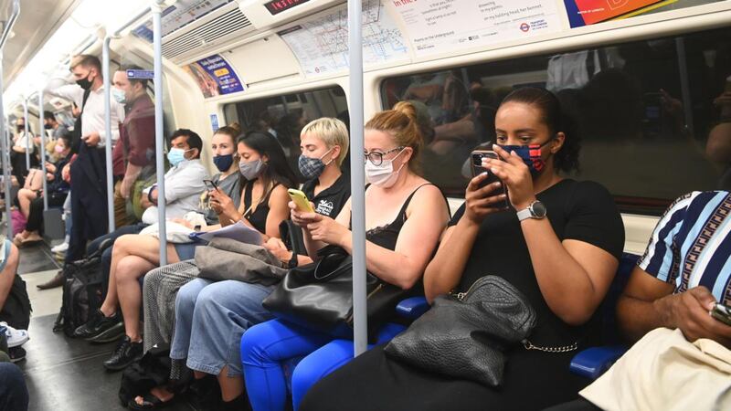 Freedom day: face masks are no longer mandatory on public transport in England. Photograph: Facundo Arrizabalaga/EPA