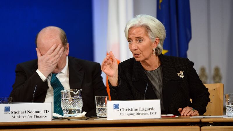 Michael Noonan and Christine Lagarde,  chief executive of the IMF in Dublin castle. Photograph: Alan Betson