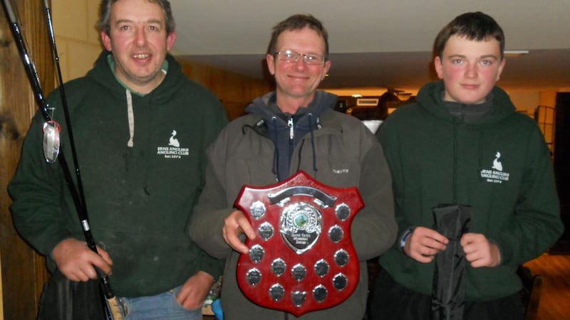 Winners of their respective sections in the Erne Anglers’ Memorial Match were, from left: Bob Hulme, Tony Kersley (overall winner) and Stefan Patterson