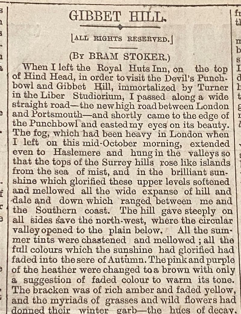 Gibbet Hill: the start of the Bram Stoker story in the Dublin Daily Express of December 17th, 1890