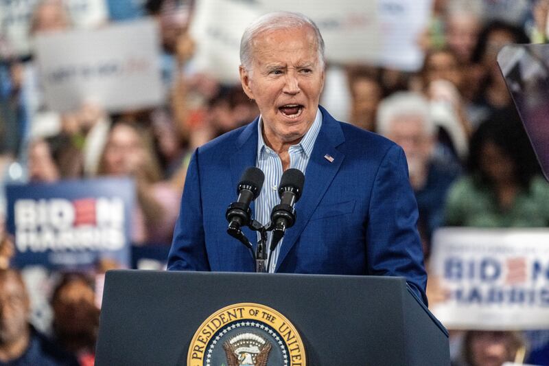 US President Joe Biden speaks to the crowd during a campaign event at the Jim Graham Building at the North Carolina State Fairgrounds in Raleigh, North Carolina, USA, 28 June 2024.