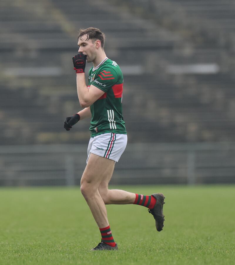 Mayo’s Conor Reid after being black carded against Tyrone. Photograph: James Crombie/Inpho