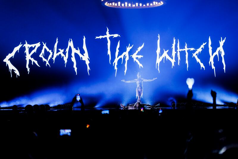 Ireland’s Bambie Thug performing Doomsday Blue at the Eurovision semi-final in Malmö Arena, Sweden. Photograph: Andres Poveda