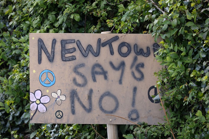 A sign near a cordon leading to Trudder House, where violence erupted earlier this year. Photograph: Colin Keegan/Collins Dublin