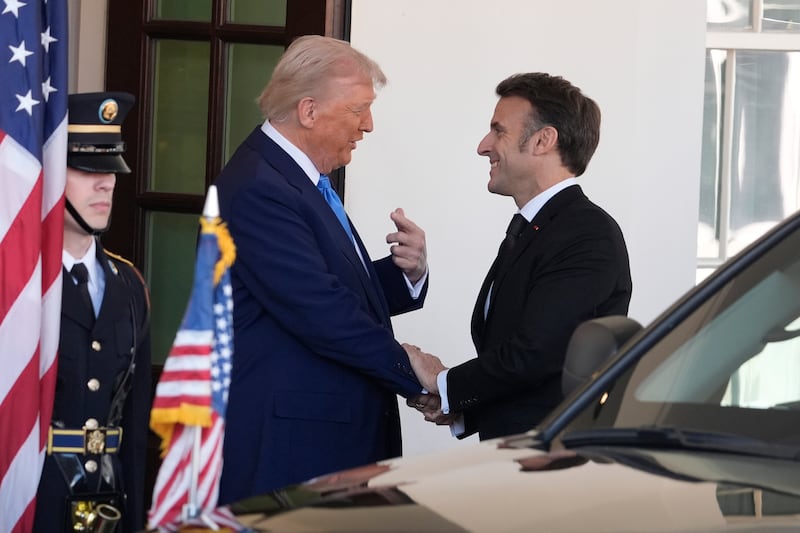 Donald Trump greeted Emmanuel Macron at the White House. Photograph: Manuel Balce Ceneta/AP