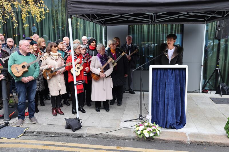 Minister for Education Norma Foley speaks at memorial event. Photograph: Dara Mac Dónaill/The Irish Times







