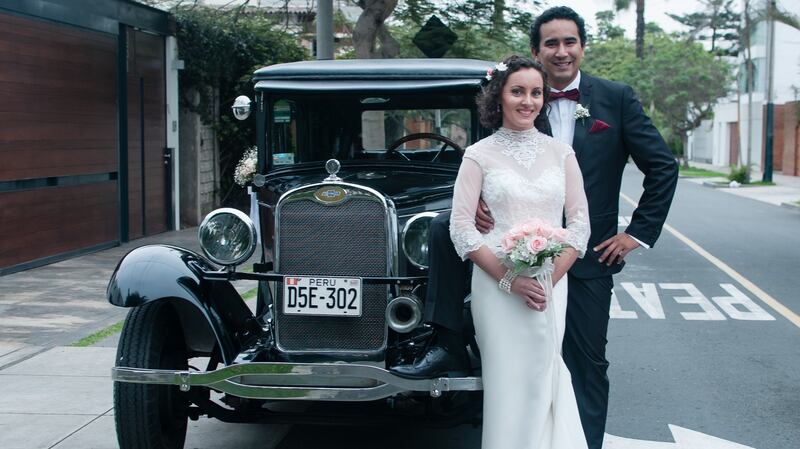 Get me to the church: some of the bridal party travelled to the venue in a 1927 black Chevrolet